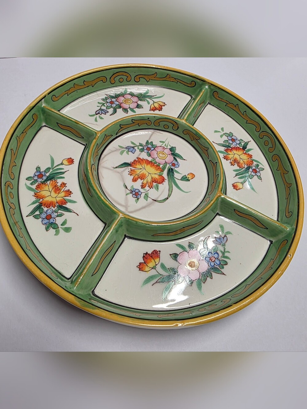 Antique 1920s Moriyama Mori-Machi Japan Hand Painted Divided Relish Plate